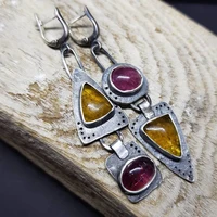 new large geometric triangle metal dangle earrings purple stone yellow orange asymmetrical earrings female retro jewelry gift