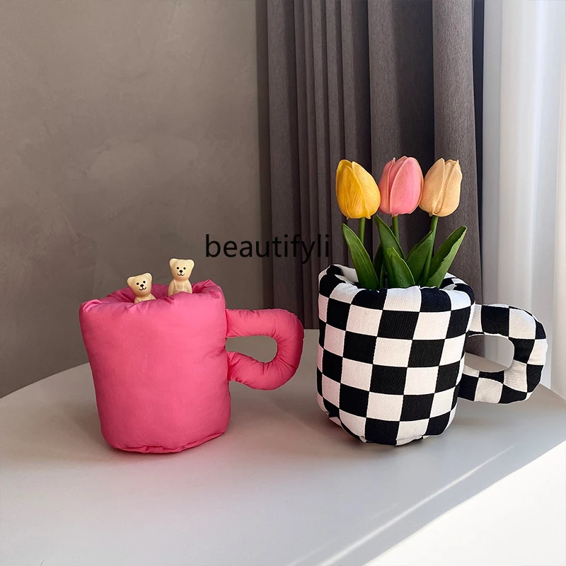 

GY Special-Interest Design Cup Cup Shape Storage Cup Pen Holder Fabric Cotton Filling Desktop Decoration