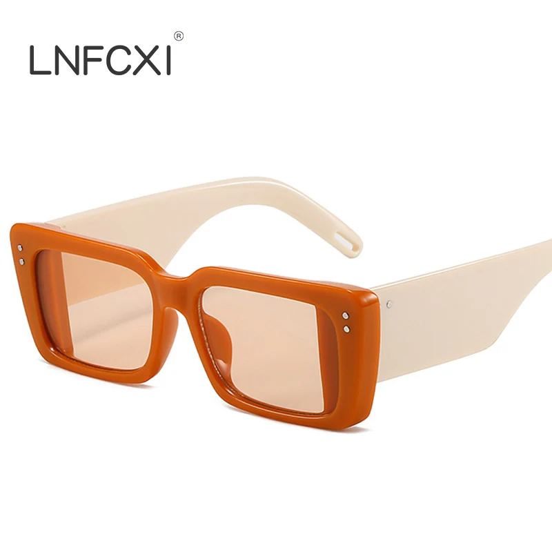 

LNFCXI 2022 New Luxury Popular Square Double Color Women Sunglasses Retro Fashion Rivets Decoration Wide Legs Men Sun Glasses