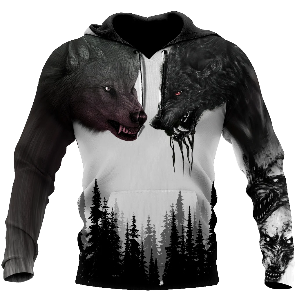 

Autumn Winter Men's Fashion 3D animal Sweatshirts Women Hoodies Printed ferocious Wolf head Hooded stylish Top plus-67