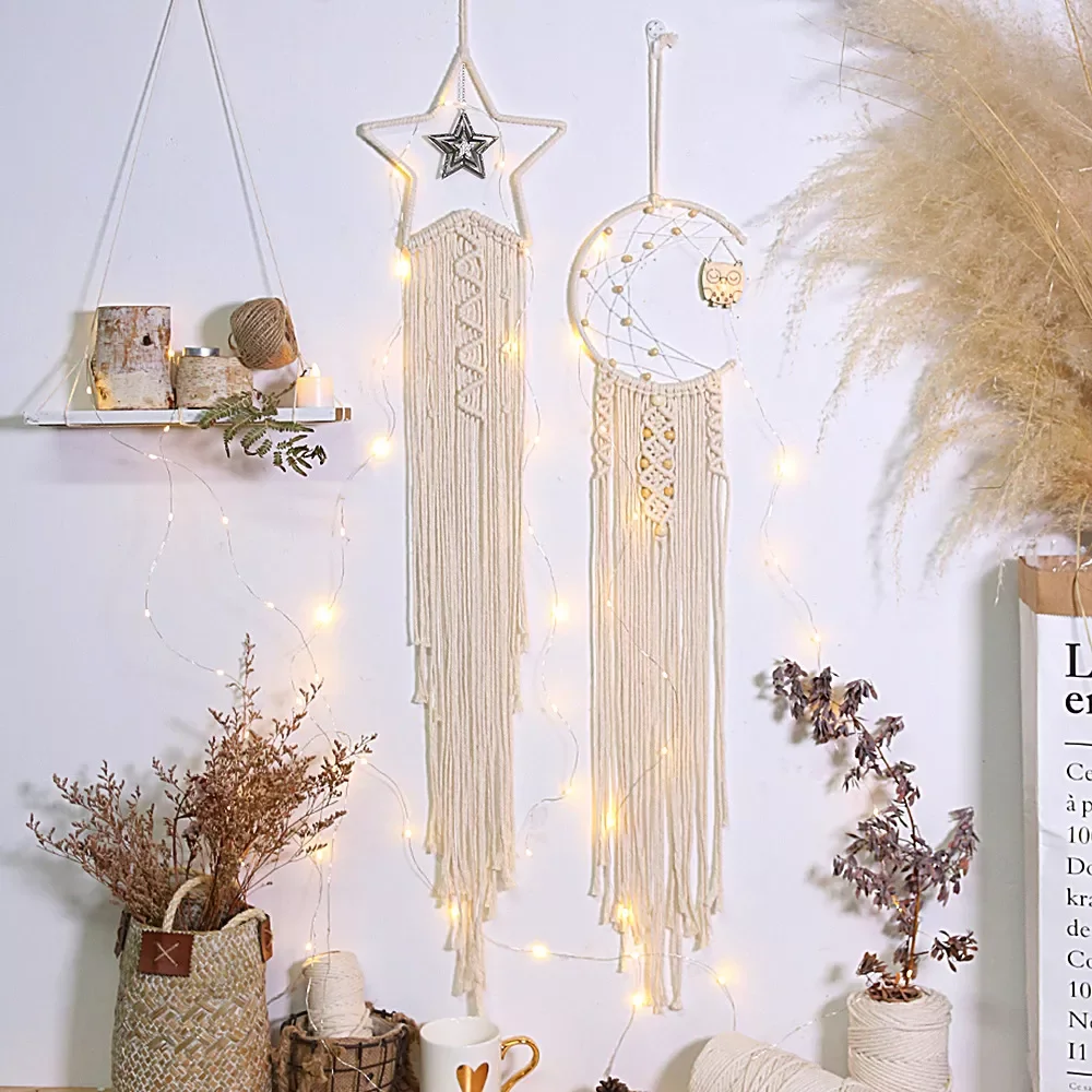 

2023 Nordic Dream Catcher Wall Hanging Decor Macrame Moon Star Boho Style Dreamcatcher Room Home Decoration Home Arts and crafts
