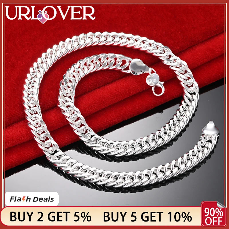 

URLOVER 925 Stamp Silver Color Man Big Cuban Necklace For Woman 10mm Side Chain Party Wedding Birthday Gift Fashion Jewelry