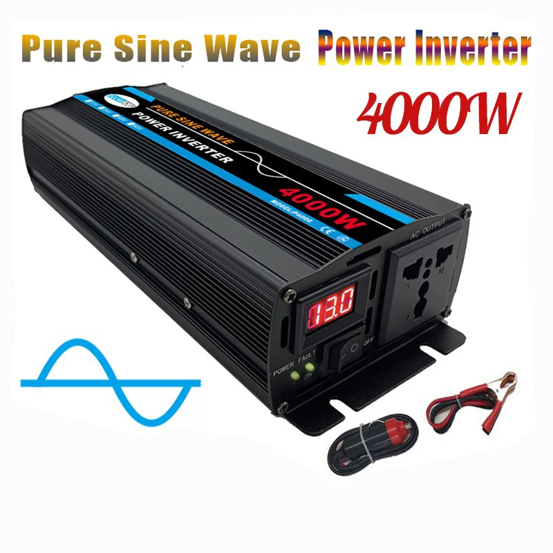 

4000W Pure Sine Wave Power Inverter 12V 24V 48V 60V DC to 110V/120V AC Converter 4 AC Outlets Car Inverter