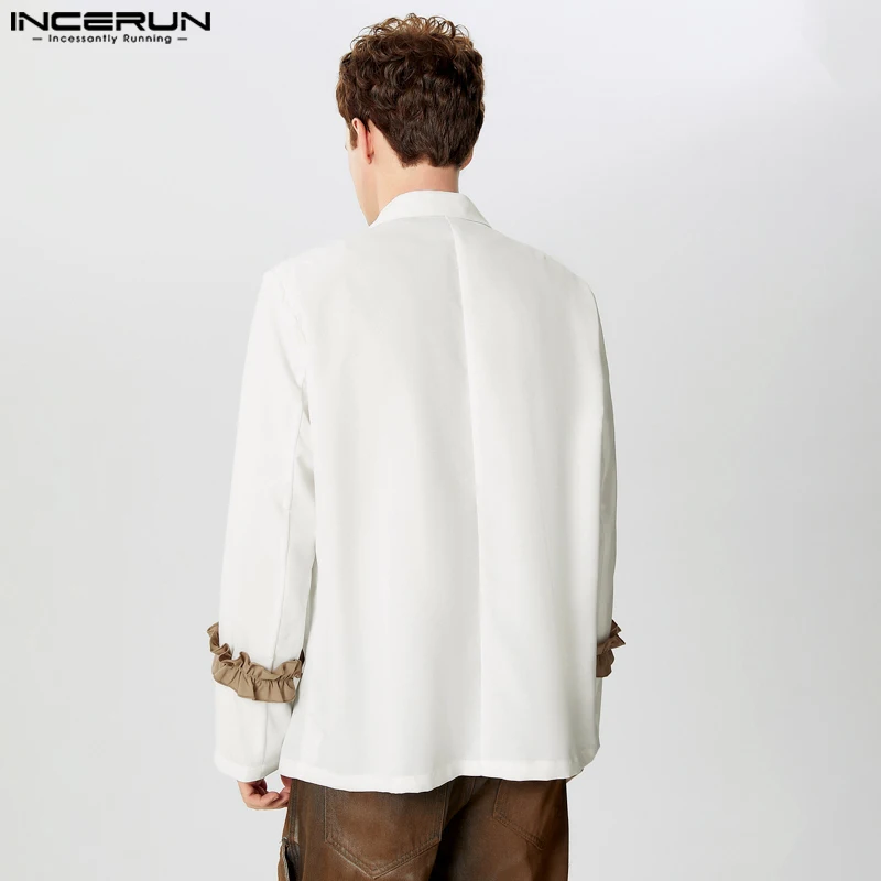 Мужской Блейзер INCERUN в стиле пэчворк с отложным воротником и длинным рукавом