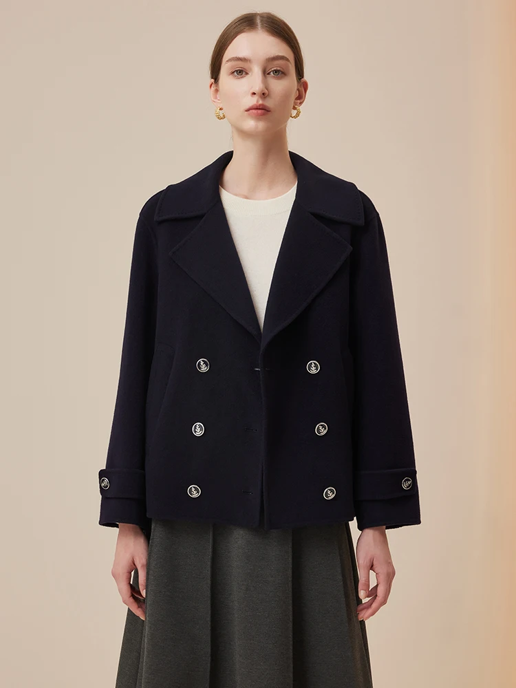 [00% Sheep Wool] Prich Winter Flat Lapel Double Breasted Commuter Short Woolen Jacket Women