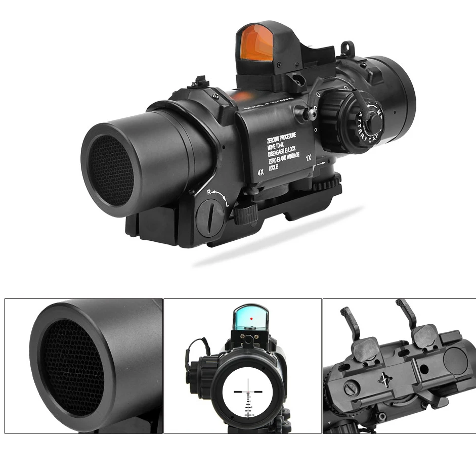 

Tactical 1-4x Red Dot Scope Pistol Glock Optics Sight IPX6 Water Proof Fits 21mm Picatinny 17 19 9mm AR15 M4 AK .223