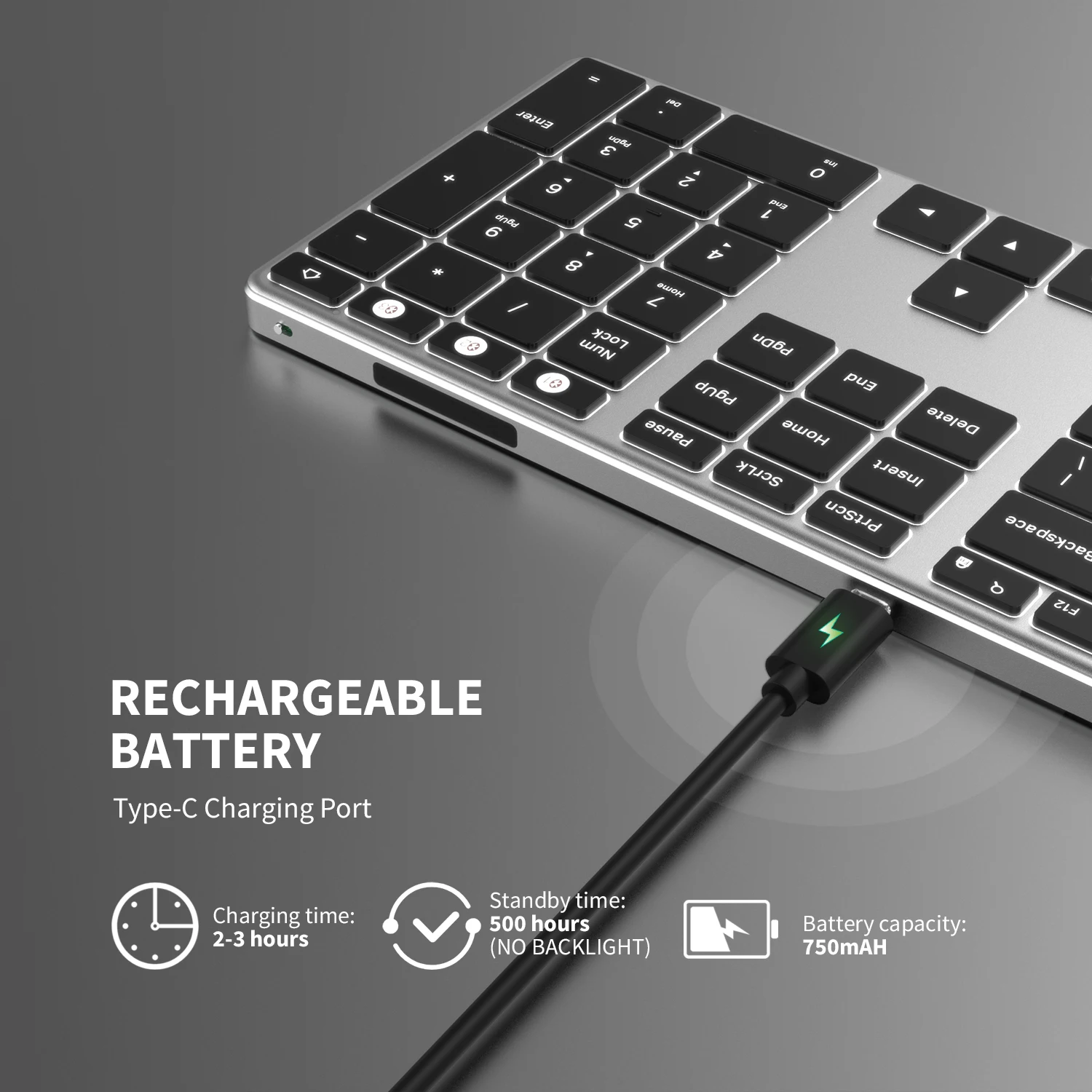 Беспроводная Bluetooth клавиатура Jelly Comb с подсветкой ультратонкая перезаряжаемая