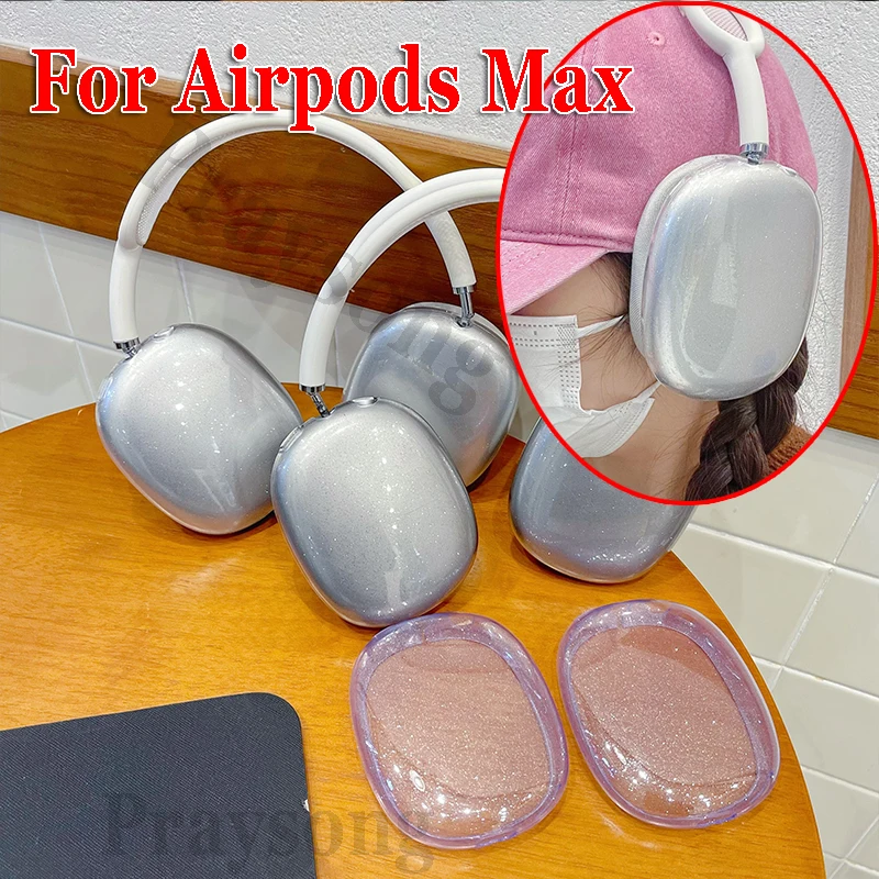 Фото Модный прозрачный блестящий чехол для Airpods Max, защитный декор для наушников Apple Bluethooth Airpods Max, чехол для гарнитуры №1