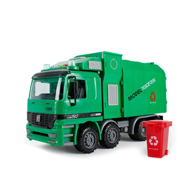 

Children Simulation Inertia Garbage Truck Sanitation Car Model with Three Trash Kids Early Educational Toys Gift