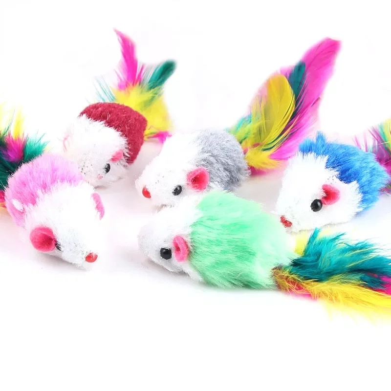 

2023NEW Soft Fleece False Mouse Toys Colorful Feather Funny Playing Toys For Cats Kitten Interactive Ball Toy Catnip