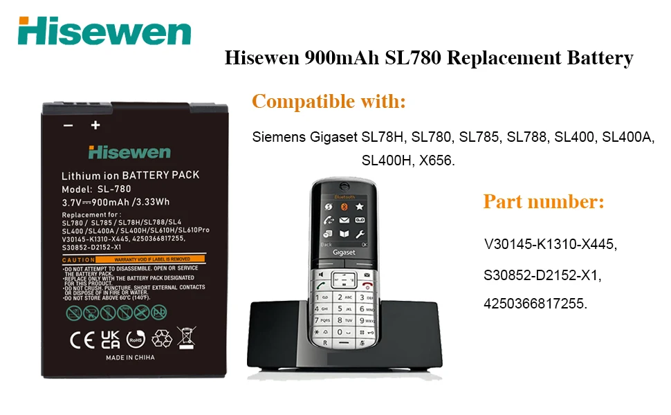 Беспроводной телефон SL780 для Siemens Gigaset L400A SL78H SL400A SL400H SL610H Pro V30145-K1310-X445-D2152-X1 SL785 SL788 900 мАч (art.: 3920cbb990789) - 3920cbb990789