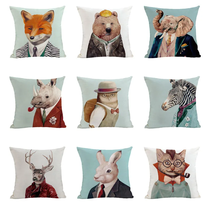 

Funny Animal Man Pillows Case Cut Cat Deer Pillowcase 40x40 Cm Decorative Cushions for Elegant Sofa Bed Pillow Cover 45x45cm