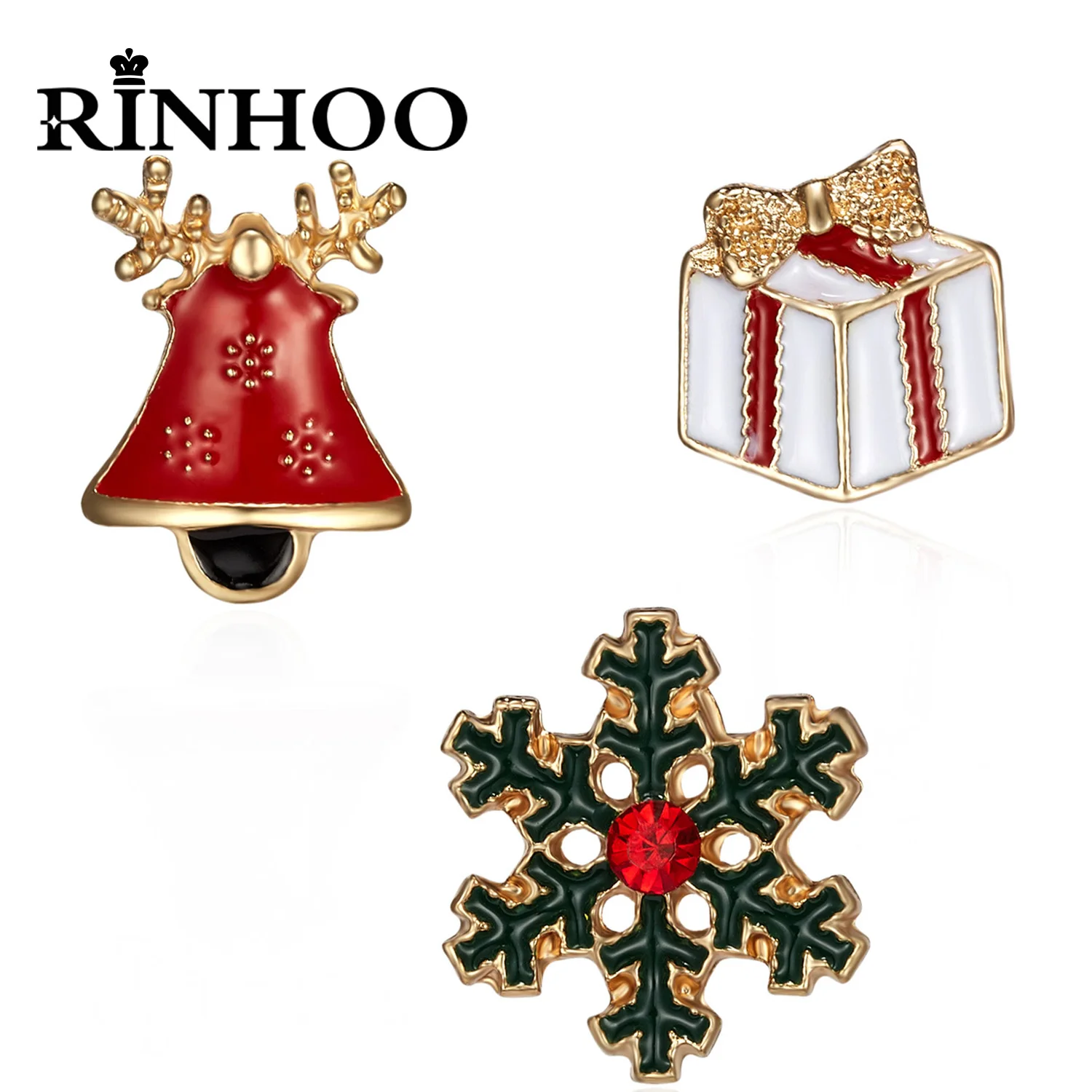 

Rinhoo Merry Christmas Brooches Set Bells Gift Box Snowflake Deer Snowman Santa Claus Xmas Tree Badges Pins Kids New Year Gifts