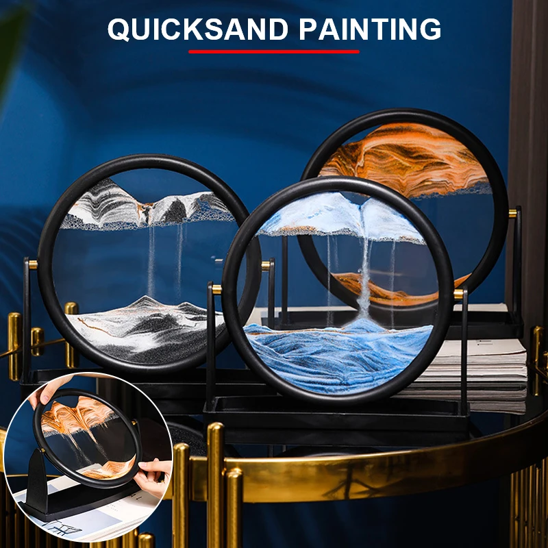 

3D Hourglass Quicksand Painting Decoration Flowing Sand Picture Art Flow Moving Sand Clock Luxury Desktop Decor Dynamic Display