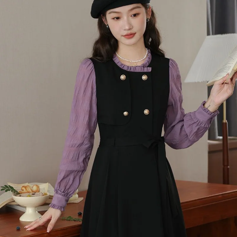 Женская одежда в стиле французской Хепберн элегантное стильное платье до колена