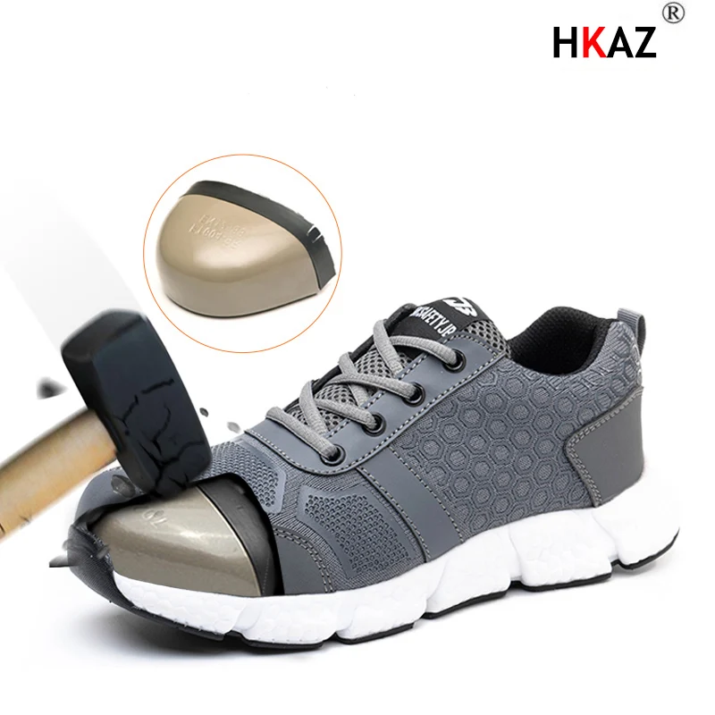 

HKAZ Leisure Fashion Anti-puncture Work Shoes Comfortable Soft Work Boots Safety Shoes For Men Male Boots Breathable Lbx917