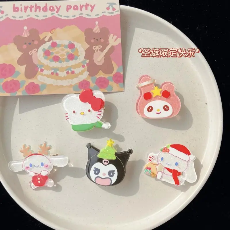 

Рождественская заколка Hello Kitty Girl Kawaii Kuromi Melody Cinnamoroll челка зажим мультяшный головной убор ювелирные изделия Аксессуары для волос подарок