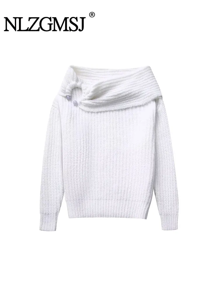 Женский Асимметричный свитер с открытыми плечами длинным рукавом