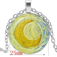 new retro van gogh starry sky sunflower works glass cabochon pendant metal necklace men and women sweater chain gift jewelry
