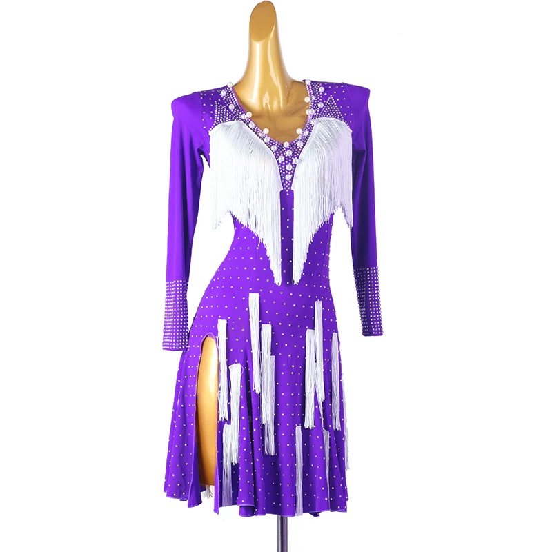 

Платье для латиноамериканских танцев с длинным рукавом и бахромой