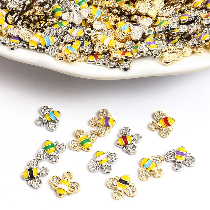 

20pcs 13*15mm Small Cute Enamel Bee Charms for Jewelry Making Necklace Earring DIY Handmade Pendant Rhinestone Craft Accessories