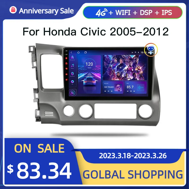 For Honda Civic 2005 2006 2007-2012 Multimedia Video Player Navigation Gps Split Screen Carplay Rds