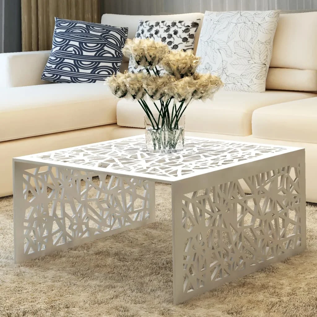 

Coffee Tables Living Room Modern Coffe Table Home Decor Silver Geometric Openwork Design Aluminium