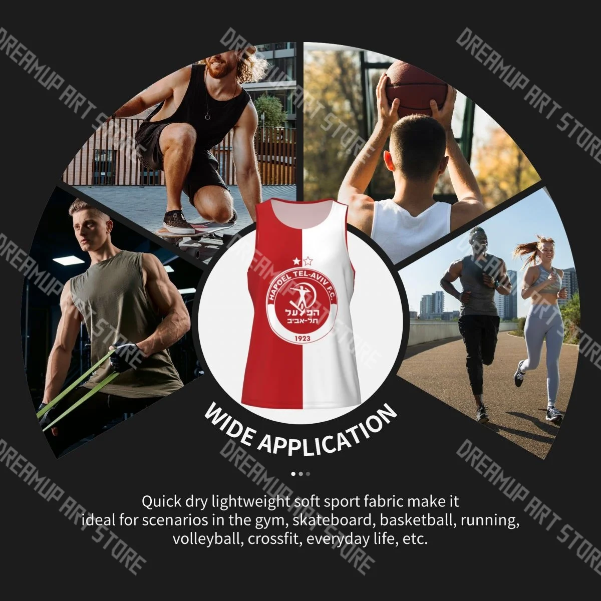 Фото Мужская хлопковая майка Hapoel Tel Aviv Athletic с HD-принтом, без рукавов, без бирки, для занятий спортом. №4