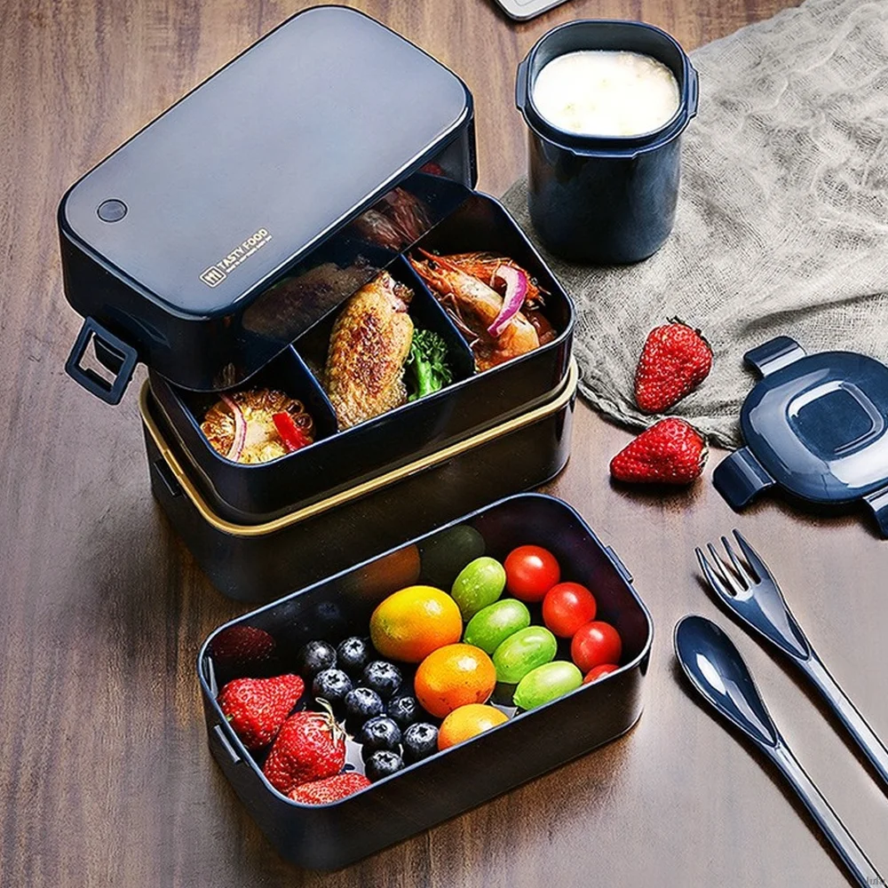 

Double-layer Lunch Box Thermal Large Capacity Japanese-style Sealed Leak-proof Bento Box Microwave Heated Children's Lunch Box