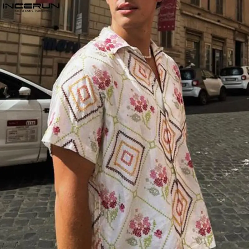 

American Style New Men's Fashionable Printed Pattern Blouse Casual Streetwear Male Short Sleeved Shirts S-5XL INCERUN Tops 2023