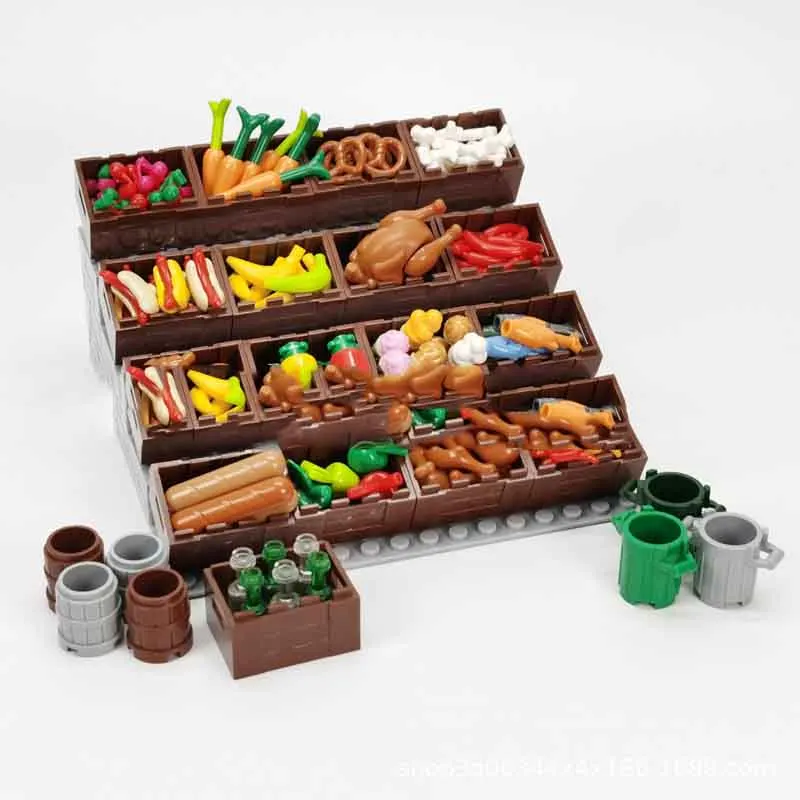 

Creative Accessories Block DIY MOC Food Fruit Bread Dessert Grilled Chicken Fruit Basket Children Model Kit Children's Brick Toy