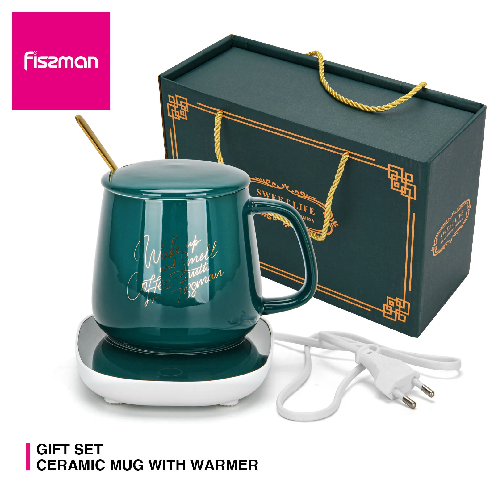 

Fissman Christmas Mug Luxury Gift Set Electric Heated Ceramic Thermal Coffee Cup With Warmer For Office 350ml Couple Drinkware