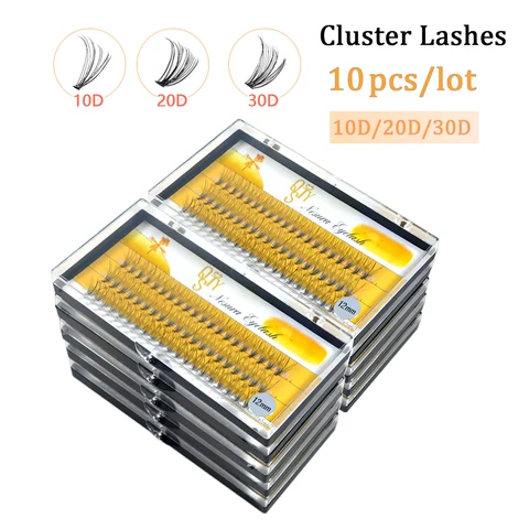 QSTY Кластерные ресницы 10 шт., 3 ряда, 10D/20D/30D/40D
