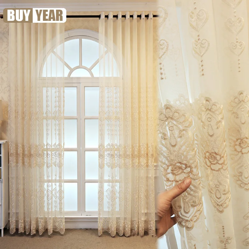 Европейские пасторальные вышитые тюлевые занавески для гостиной спальни