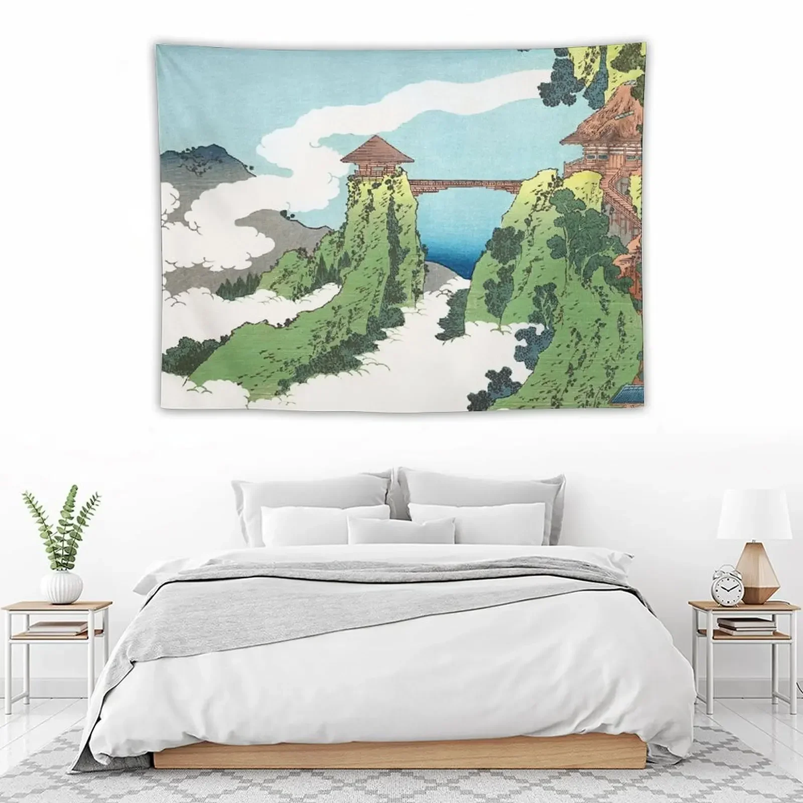 Подвесной облачный мост на горе Gyodo возле Ashikaga от Katsushika Hokusai гобелен настенный