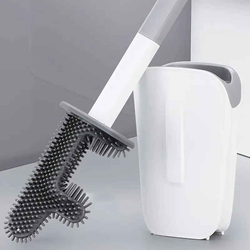 

1Pc Cleaning Tool Household Punch-Free Wall Hanging Long Handle Silicone Toilet Brush Bathroom Toilet Cleaning Brush Good Helper
