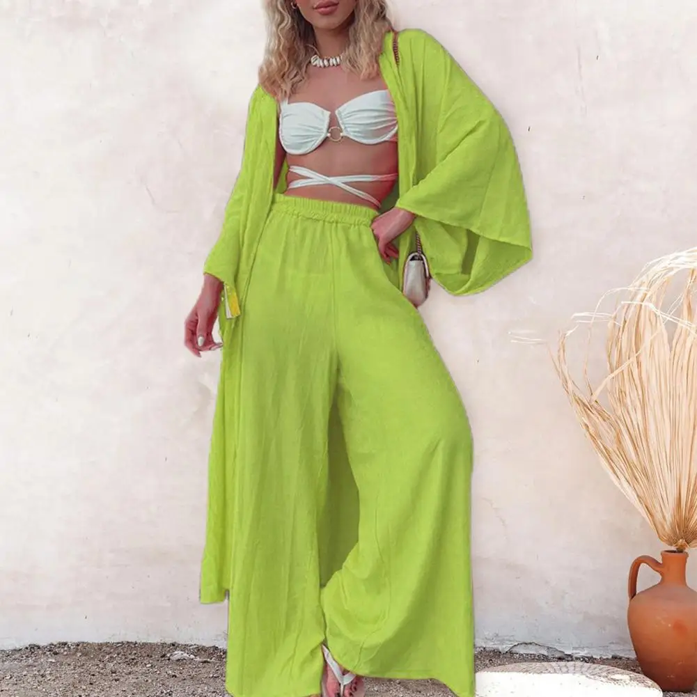 

Deep Crotch 2 Pcs/Set Pretty Elastic Waist Autumn Jacket Trousers Suit Casual Autumn Jacket Trousers Suit High Waist Garment