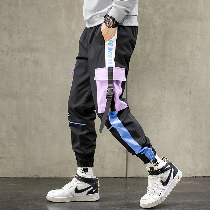 

Брюки-карго мужские с лентами в стиле хип-хоп, джоггеры, уличная одежда, модные повседневные спортивные штаны с эластичным поясом, 2022