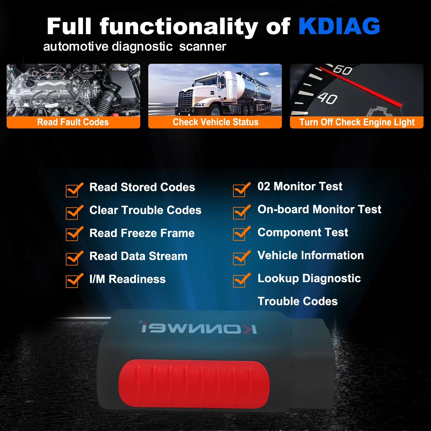 Автомобильный диагностический инструмент Сканер OBD2 KONNWEI KDIAG Полная система OBD II