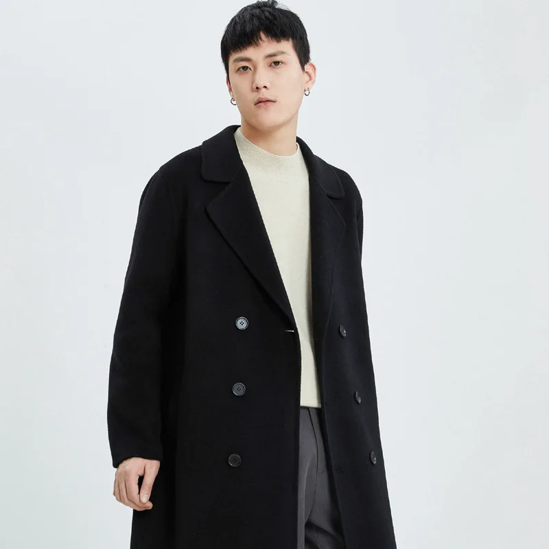 Осенне-зимнее длинное двустороннее кашемировое пальто до колена мужской