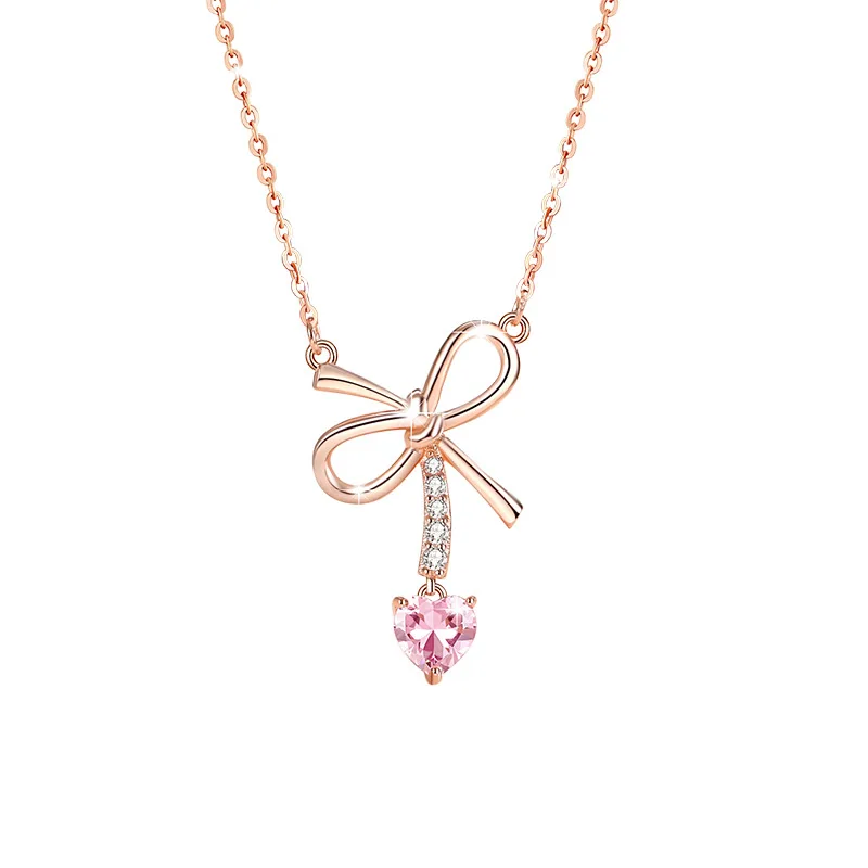 

925 Sterling Silver Jewelry Necklace Collar Chain Valentine's Day Gift Zircon Inlay