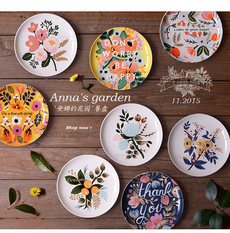 

Pattern Porcelain Plate Dish Household Ins Plate Steak Plate Ceramic Creative Personality round