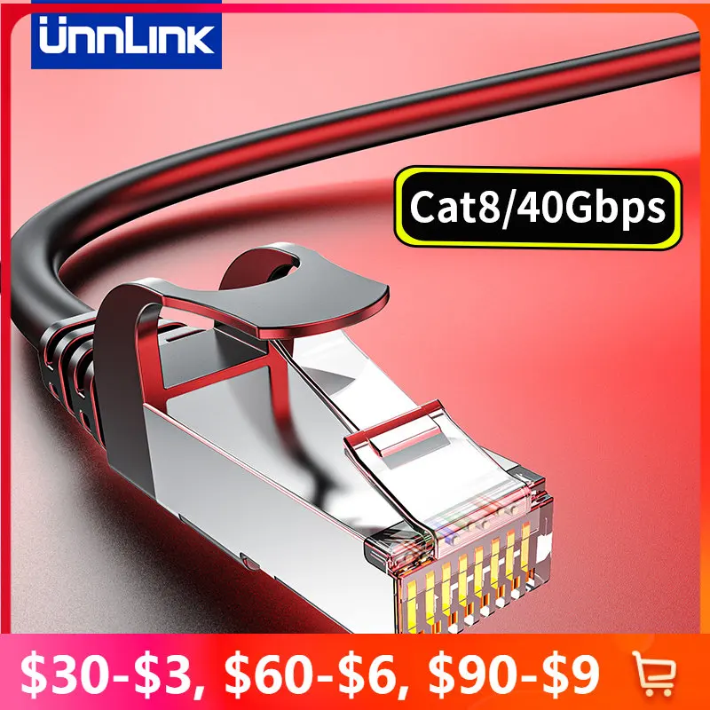 Unnlink CAT8 Ethernet Cable 40Gbps 2000MHz RJ45 Network Internet Lan Cord Cat7 Cat6 for Laptop PS5 PS4 Xbox Router Modem