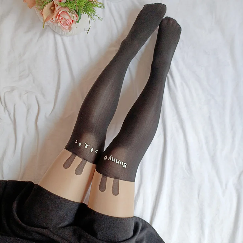 

Rabbit Patchwork Cute Girl Women's Lolita Tights 20D/80D Velvet Pantyhose Color White & Black