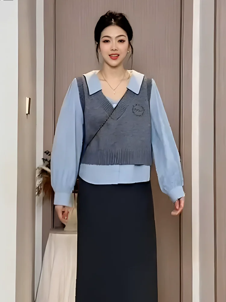 Большие размеры уменьшающие возраст искусственные лоскутные рубашки из двух