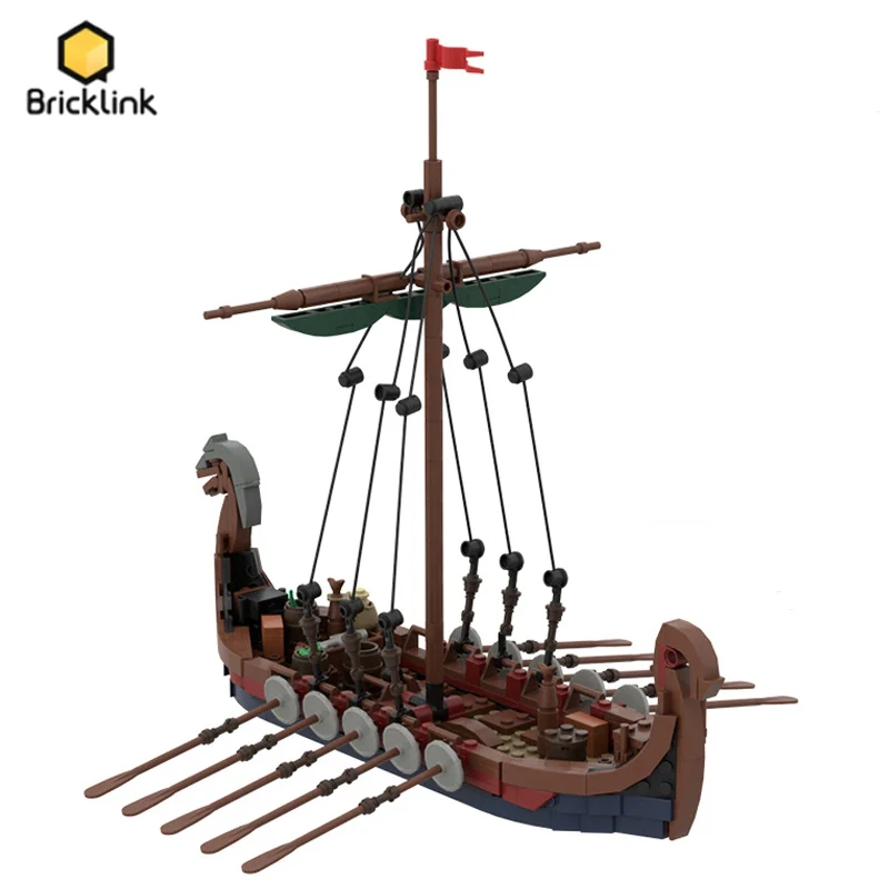 

Bricklink Creative Expert Medieval Military Viking Ship 31132 Ideas MOC-58275 Boat Model Building Blocks Toys For Children