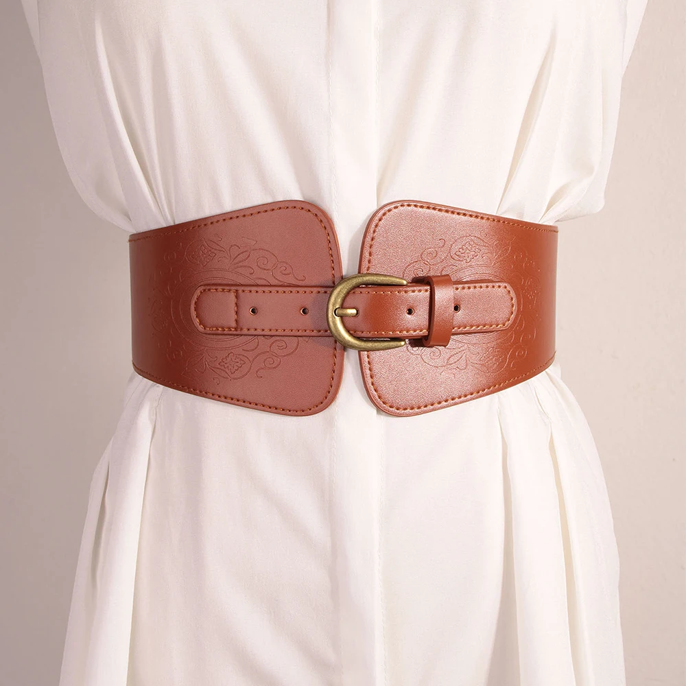 

Новый эластичный рельефный модный подиумный Модный женский ремень для улицы ковбойский кожаный ремень с пряжкой SCM0021