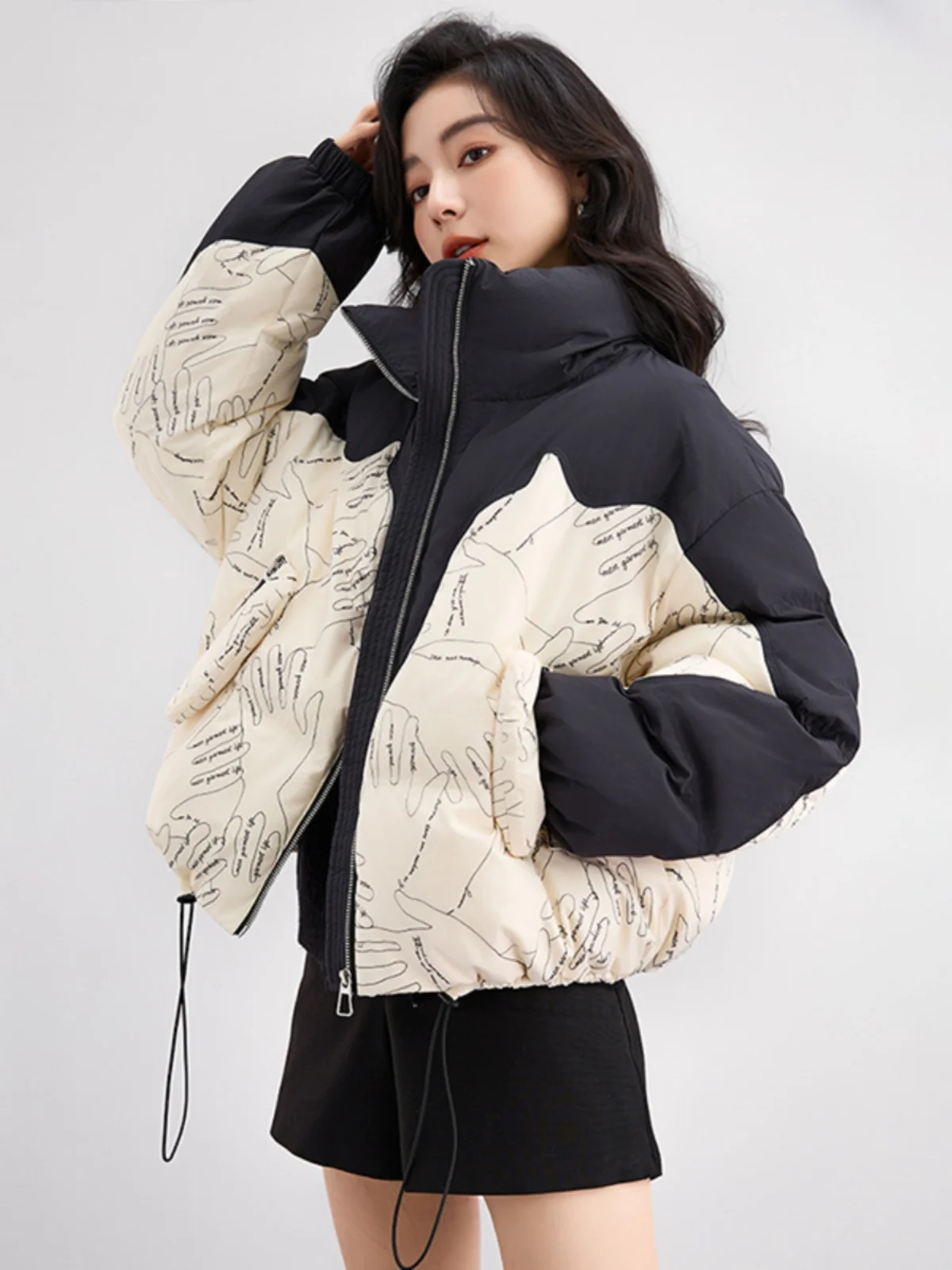 2024 новый зимний короткий пуховик женский контрастный цвет лоскутный