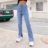 2022 women jeans solid blue black high waist straight jean simple ladies full length girls cowboy pencil pants denim spring new