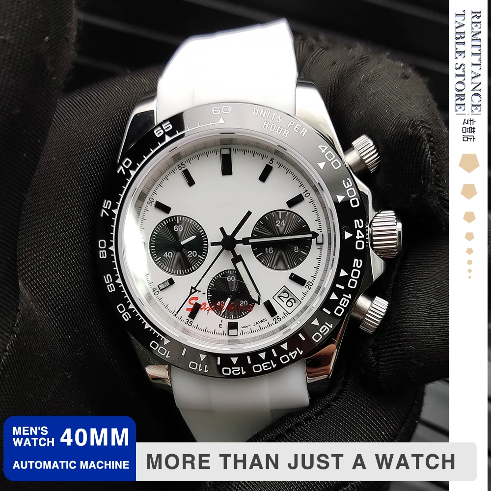 Luxury white strap panda eye quartz watch VK63 caliber sapphire mirror waterproof multifunctional three-eye chronograph